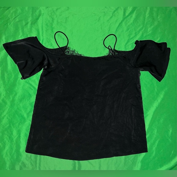 Aqua Satin Cold Shoulder Elegant Black Women's Blouse size Small - Picture 2 of 4